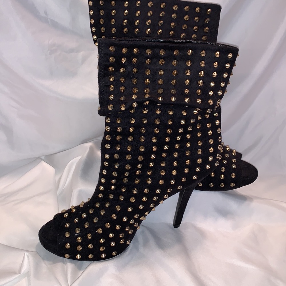 JustFab Black and Gold Studded Ankle Boots